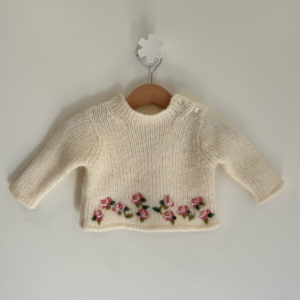 The Children’s Place Knit Embroidered Flowers Lightweight Sweater Newborn 0-3
